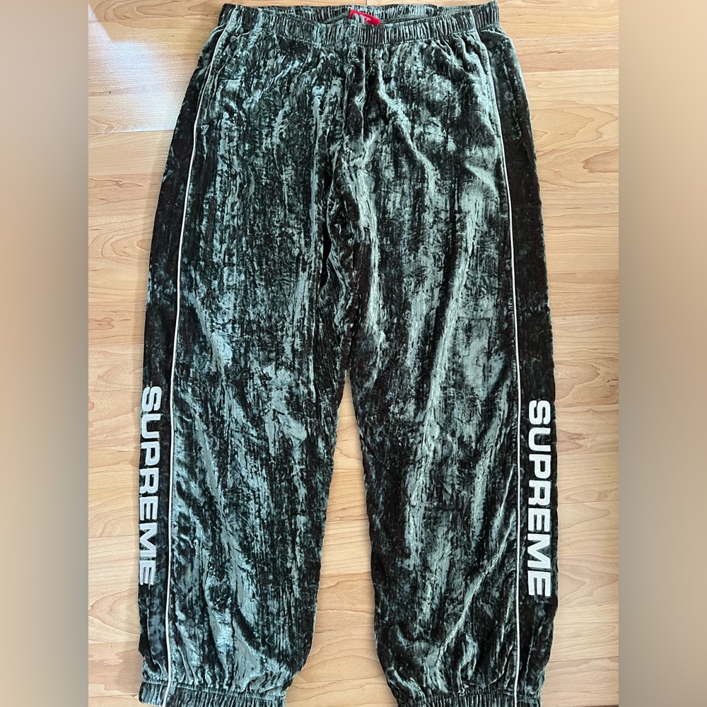 Supreme crushed velvet track jacket/pants, Green, size XL (both jacket & pants)
